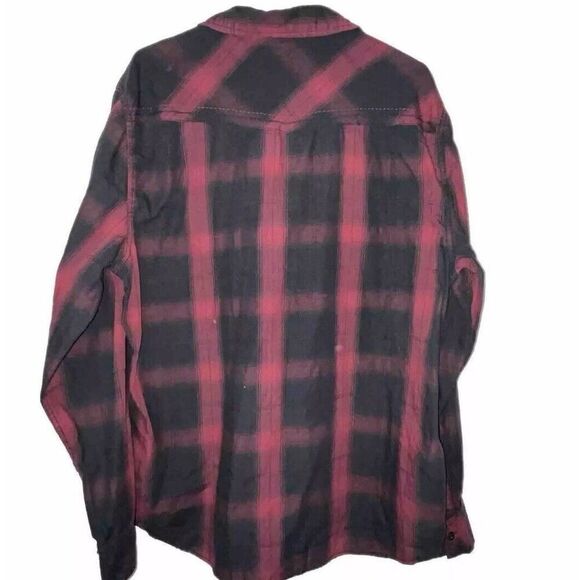 Rerun Mens Button Up‎ Shirt Size XL Black Red Plaid Tab Long Sleeve Western - Picture 2 of 5